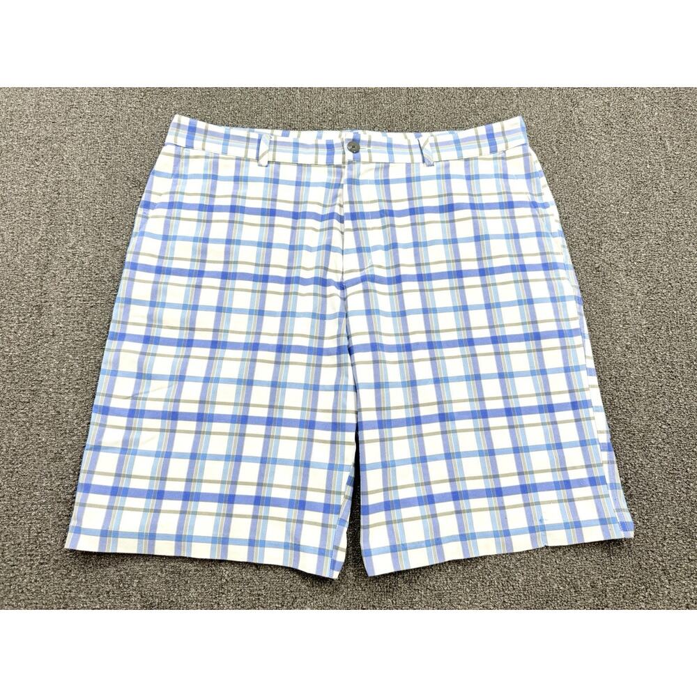 Adidas Men's Performance Stretch Casual Golf Shorts Blue White Plaid Size 36